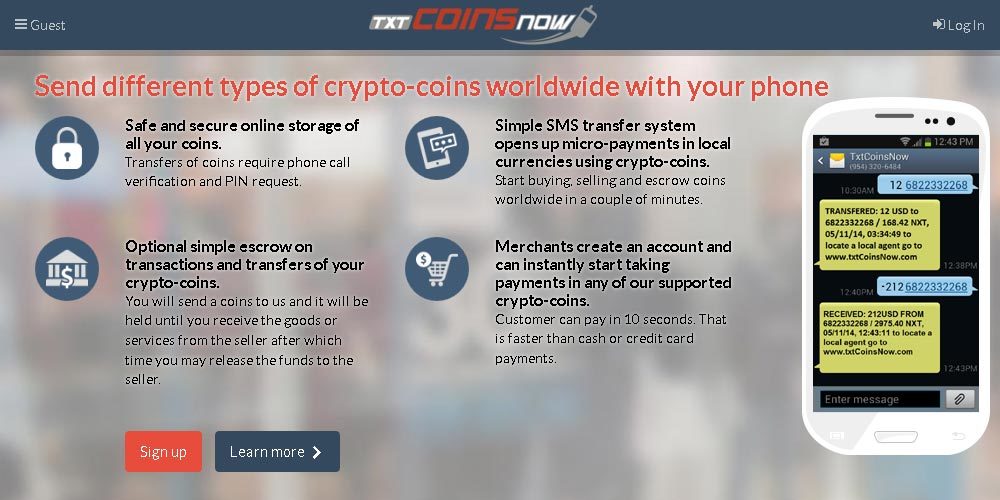 TxtCoinsNow.com (Front page)